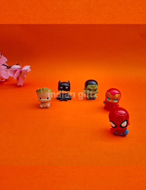 Super Hero Action mini Figures Set of 4 Characters Batman, Spiderman, hulk, and Groot Gifting, Home Decor, Table, Car Dashboard Office Table
