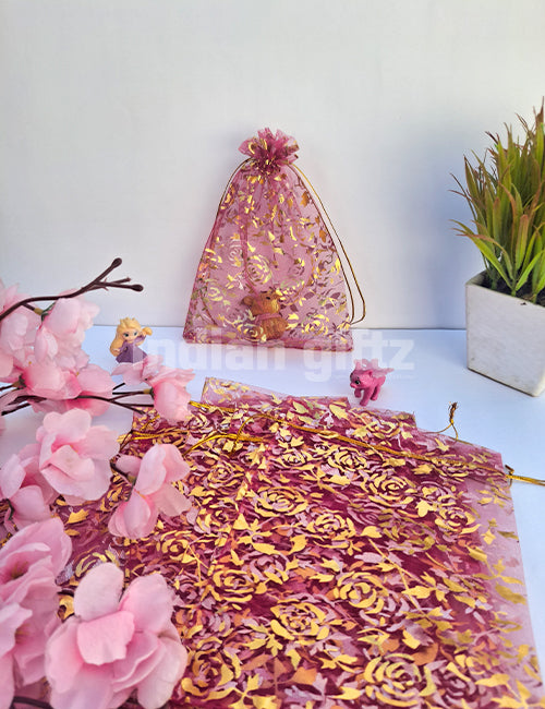 Flower Printed Potli Bags for Return Gift ,Wedding Party Favor Gift Bags Drawstring Pouches Pack Of 25 Bags (8 x 6 inch)