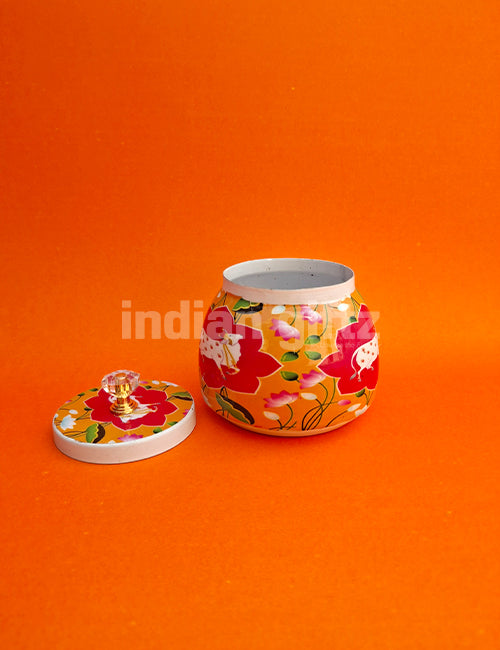 Pichwai Cow Orange Printed Jar Gift For Housewarming, Navratri and Pooja