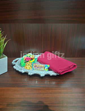 Silver Plastic Handle Tray Blouse Thambullam Bag Set