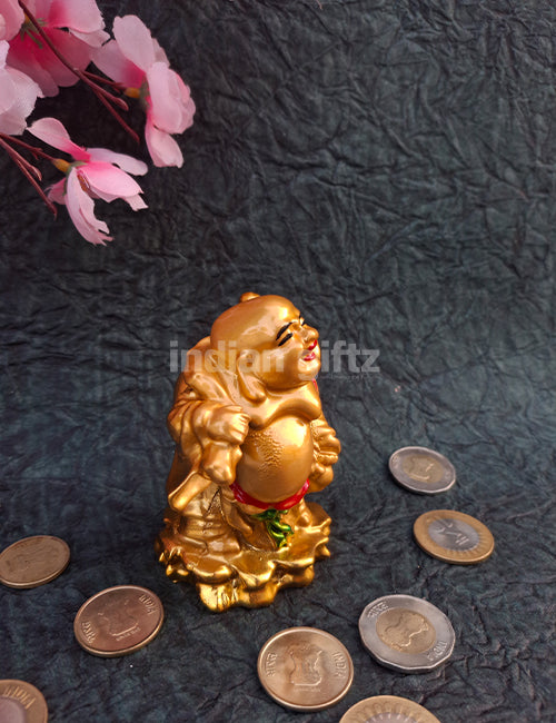 Golden Laughing Buddha Happy Man Decorative Showpiece-Polyresin