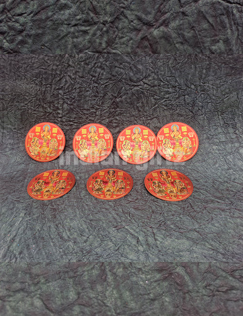 Round Gold Plated Self-Adhesive Saraswathi Lakshmi & Ganesha Sticker