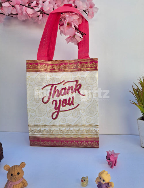 Pink with White Thank You Non Woven Bag For|Wedding| Birthday | Housewarming| All Events  (10 × 7 inch)