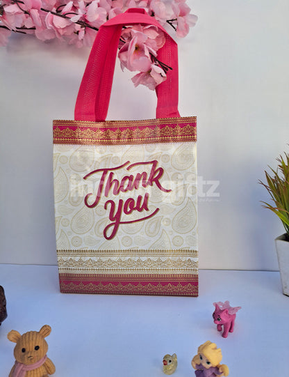 Pink with White Thank You Non Woven Bag For|Wedding| Birthday | Housewarming| All Events  (10 × 7 inch)
