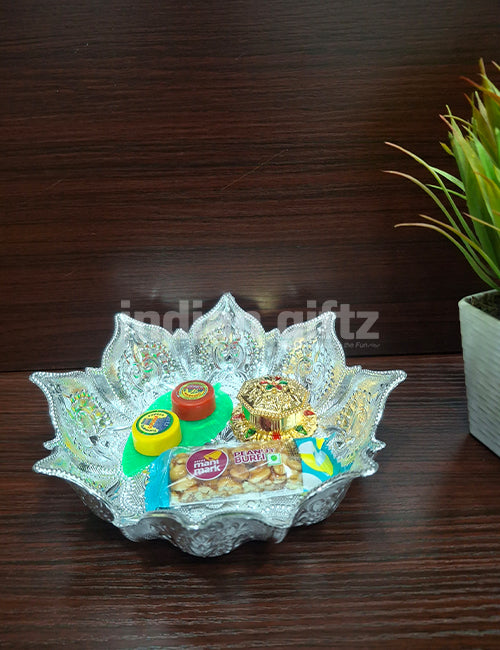 Silver Plated Lotus Decorative Bowl Thambullam Set
