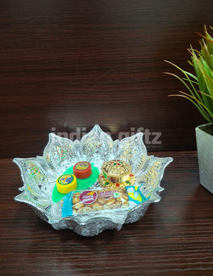 Silver Plated Lotus Decorative Bowl Thambullam Set