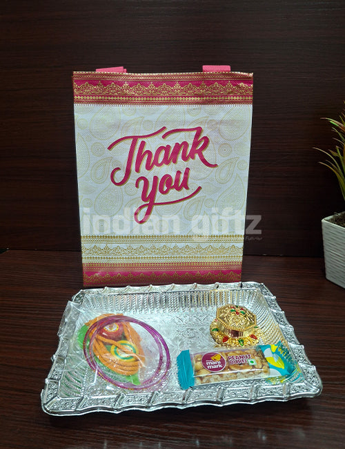 Square Silver Plastic Tray Thambullam Bag Set