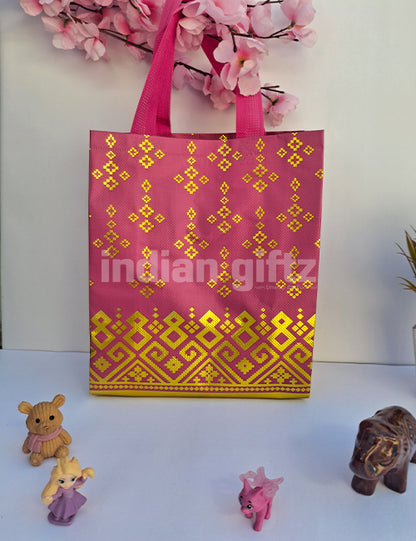 Megenta with Golden Patern Non Woven Bag For|Wedding| Birthday | Housewarming| All Events (11 × 8 inch)