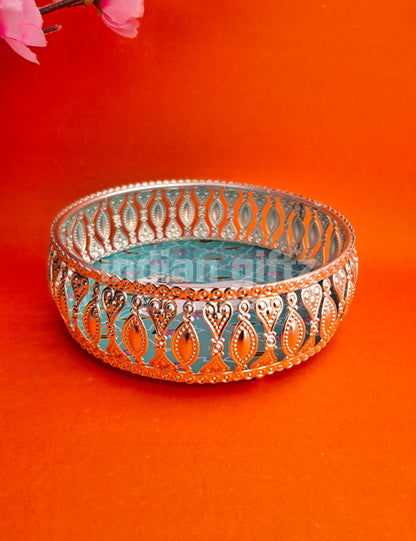 8 Inch German Silver Cow Pichwai Round Print Tray Wedding Return Gift