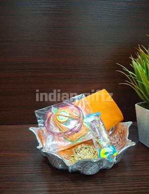 Silver Plated Lotus Decorative Bowl Blouse Thambullam Set