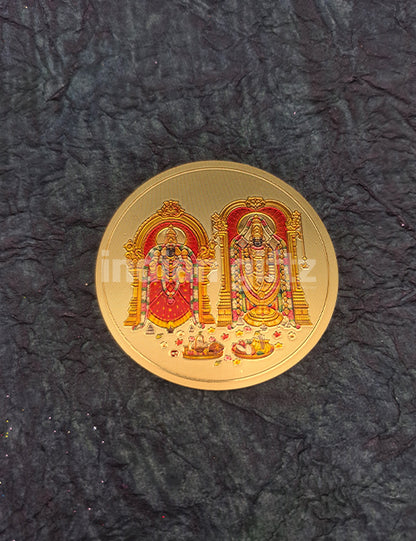 Round Gold Plated Self-Adhesive Padmavathi Thayar & Tirupathi Balaji Sticker