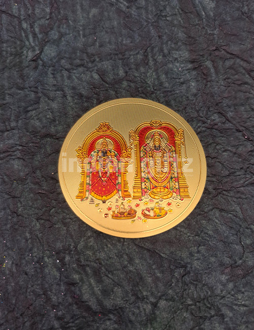 Round Gold Plated Self-Adhesive Padmavathi Thayar & Tirupathi Balaji Sticker