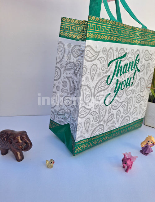 Thankyou Green Printed Non Woven Bag For|Wedding| Birthday | Housewarming| All Events (12 × 9 inch)