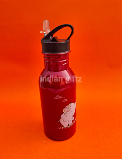 Good Morning Princes Elephant & Rabbit Printed Aluminium Sipper Water Bottle.  Suitable for Kids