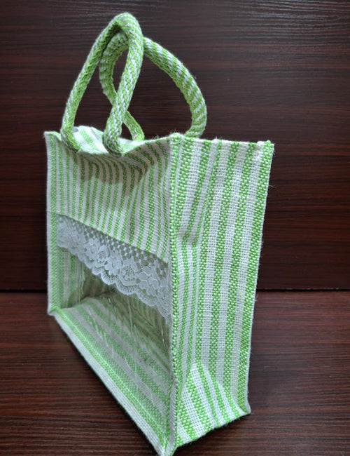 Green Lined  Window Jute Bag
