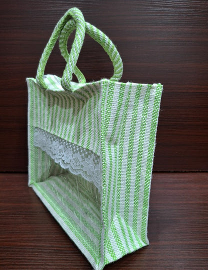 Green Lined  Window Jute Bag