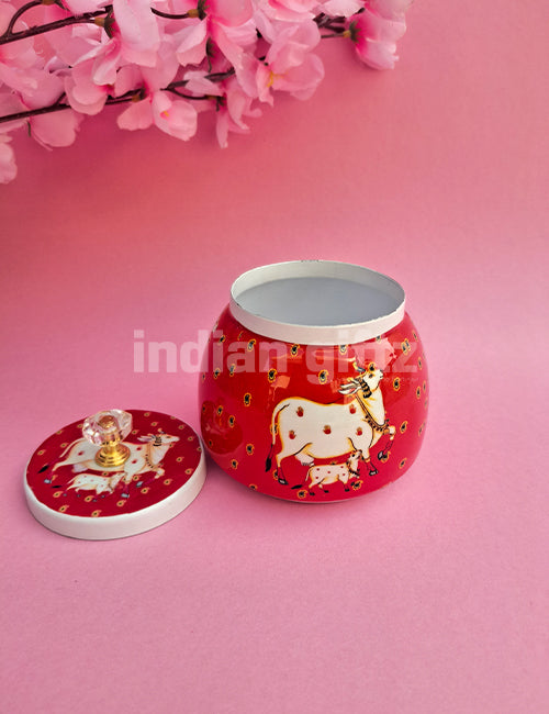 Pichwai Cow Red Printed Jar Gift For Housewarming, Navratri and Pooja Red