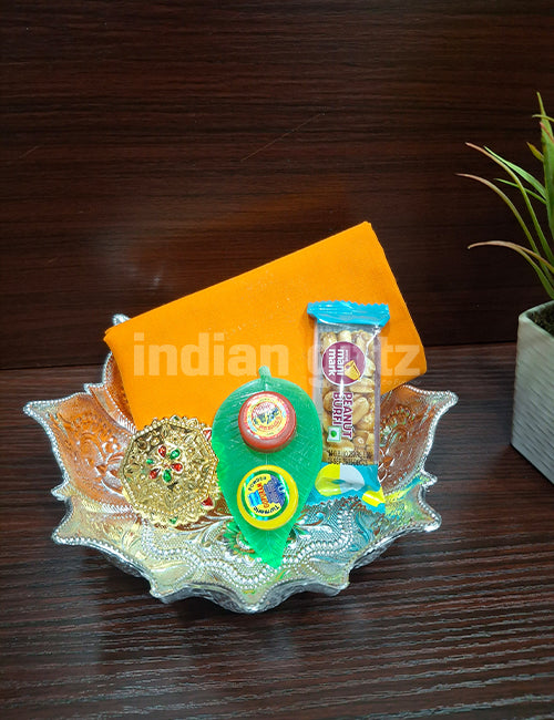 Silver Plated Lotus Decorative Bowl Blouse Thambullam Set
