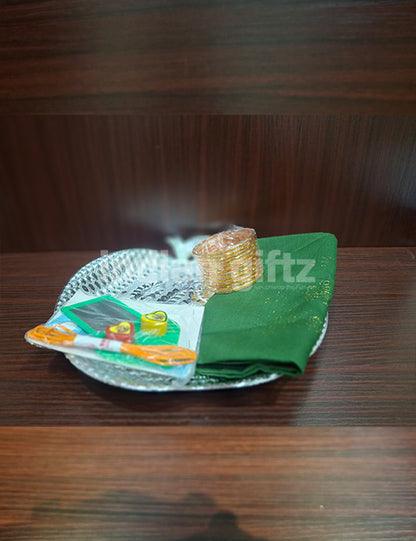 Silver Apple Shape Plastic Tray Thambullam Bag Set