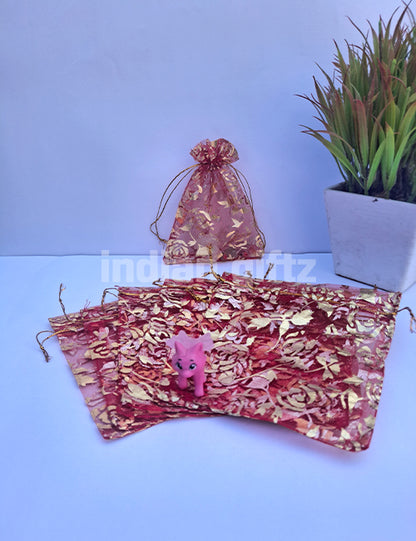 Flower Printed Potli Bags for Return Gift ,Wedding Party Favor Gift Bags Drawstring Pouches Pack Of 25 Bags (5 x 4 inch)