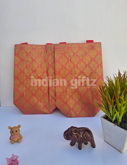 Pink with Golden Patern Non Woven Bag For|Wedding| Birthday | Housewarming| All Events (11 × 7 inch)