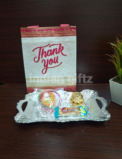 Silver Plastic Handle Tray Thambullam Bag Set