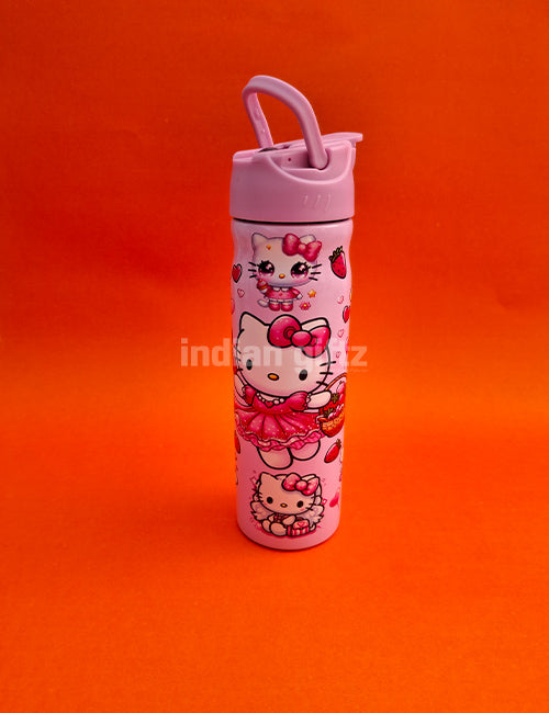 Hello Kitty Pink Insulated Stainless Steel Water Bottle – 500ml Double Wall Sipper with Straw – 500ml Hot & Cold Thermos with Straw.  Suitable for Kids &, housewarming & Return gift
