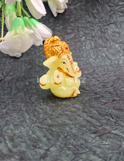 Glow-Effect Ganpati Murti  Illuminated Ganesha Idol with Elegant Gold Touch  Perfect for Home Décor, Workspaces & Car Dashboard