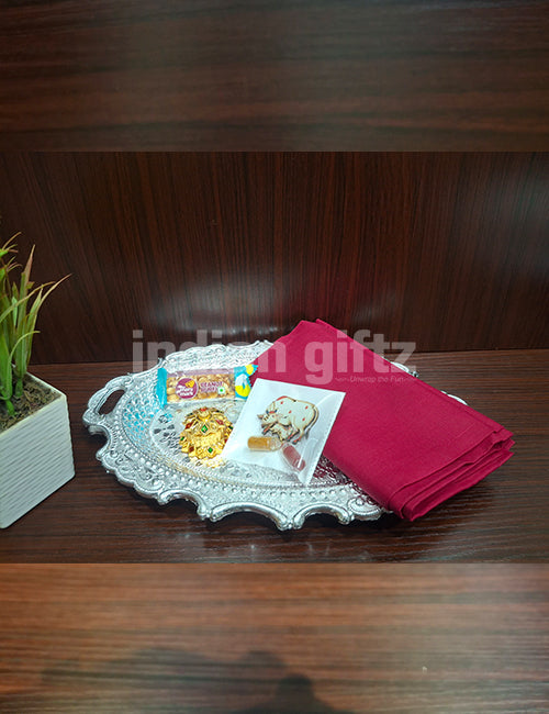 Silver Rectangular Plastic Tray Thambullam Set