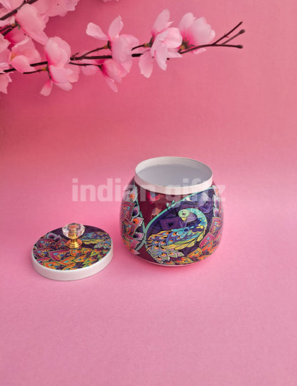 Pichwai Peacock Printed Jar Gift For Housewarming, Navratri and Pooja