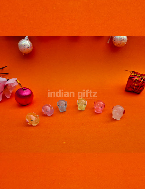 Miniature Figurines Resin Glowing Multi Colour Elephant 1 Set 6 Pcs.  Gifting, Home Decor, Table, Car Dashboard Office Table
