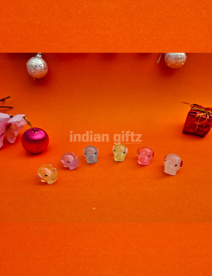Miniature Figurines Resin Glowing Multi Colour Elephant 1 Set 6 Pcs.  Gifting, Home Decor, Table, Car Dashboard Office Table