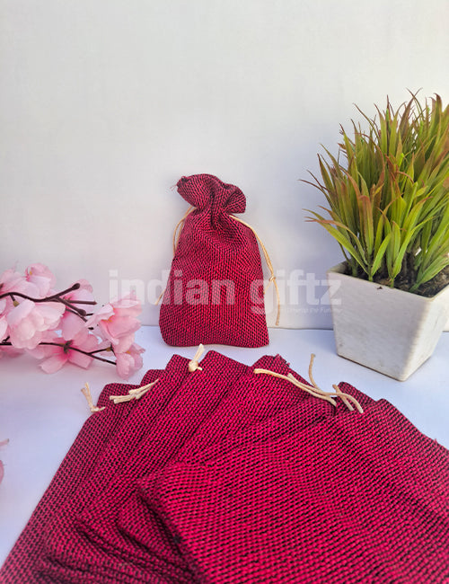 Maroon Burlap Plan Potli Gift Bags (6 x 4 inch)