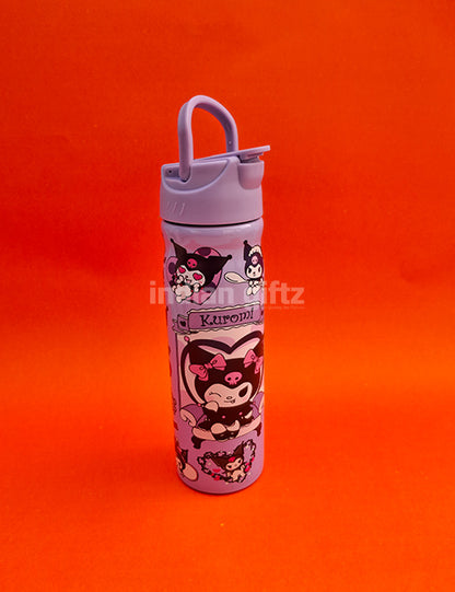 Kuromi Pink Insulated Stainless Steel Water Bottle – 500ml Double Wall Sipper with Straw – 500ml Hot & Cold Thermos with Straw.  Suitable for Kids &, housewarming & Return gift