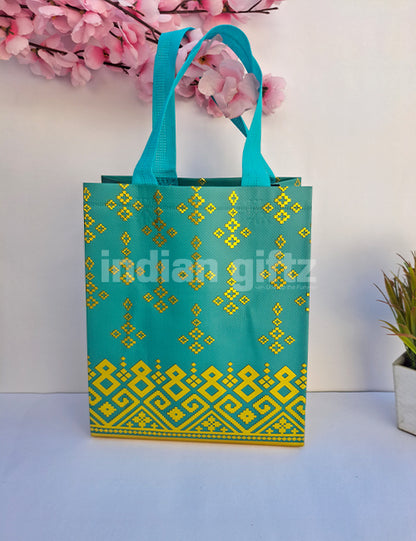 Peacock Green With Golden Printed Patern Non Woven Bag For|Wedding| Birthday | Housewarming| All Events (11 × 8 inch)