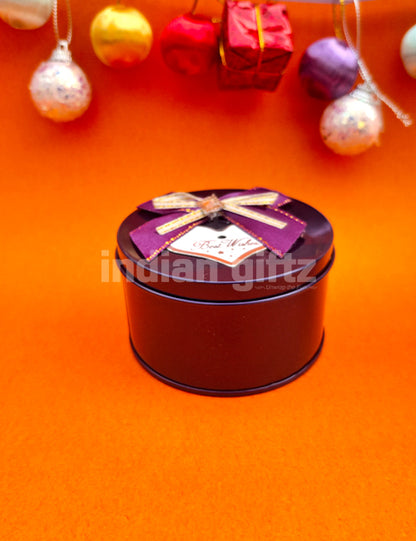 Violet Round Empty Decorative Tin Box