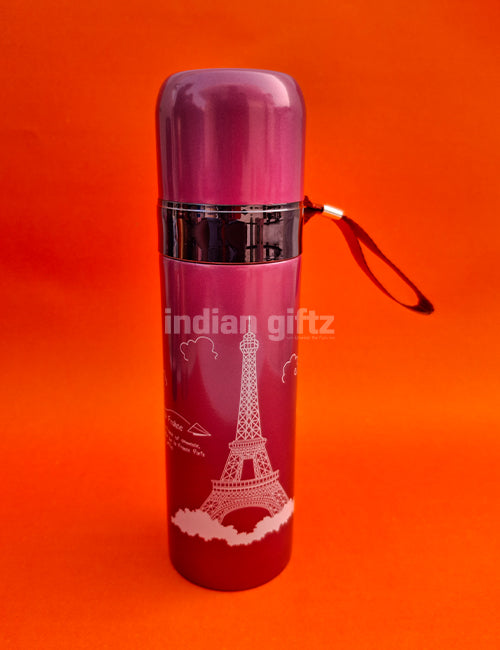 Eiffel Tower Kids Insulated Stainless Steel Flask – 500ml Hot & Cold Thermos with Straw.  Suitable for return Gift, housewarming & Return gift