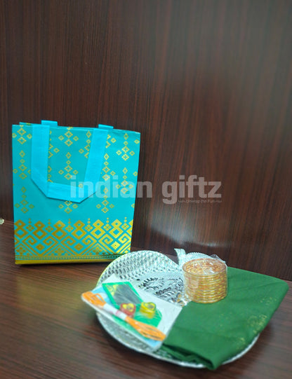 Silver Apple Shape Plastic Tray Thambullam Bag Set