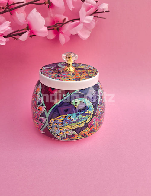 Pichwai Peacock Printed Jar Gift For Housewarming, Navratri and Pooja