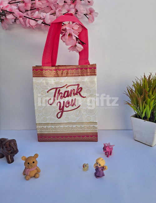 Pink with White Thank You Non Woven Bag For|Wedding| Birthday | Housewarming| All Events  (10 × 7 inch)
