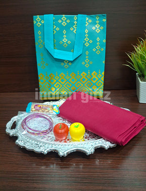 Silver Plastic Handle Tray Blouse Thambullam Bag Set