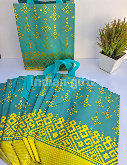 Peacock Green With Golden Printed Patern Non Woven Bag For|Wedding| Birthday | Housewarming| All Events (11 × 8 inch)