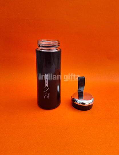 Nice Vacuum Insulated Glass Water Bottle 400ml with handle.  Perfectly suited for return gifts at birthdays, housewarming ceremonies, festive celebrations, and various special occasions