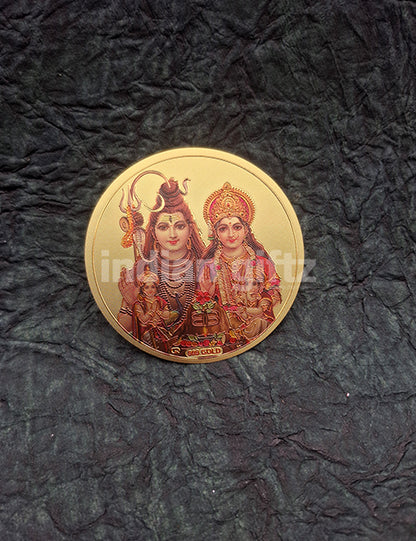 Round Gold Plated Self-Shivan Parvathi Sticker
