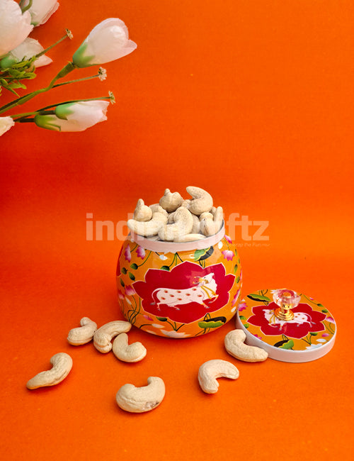 Pichwai Cow Orange Printed Jar Gift For Housewarming, Navratri and Pooja