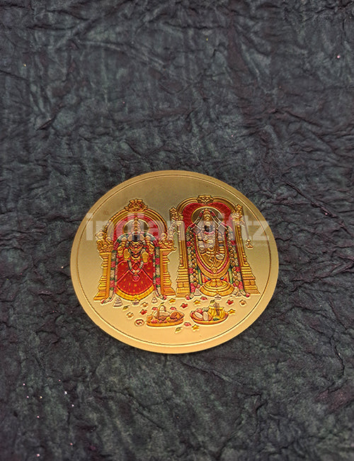 Round Gold Plated Self-Adhesive Padmavathi Thayar & Tirupathi Balaji Sticker