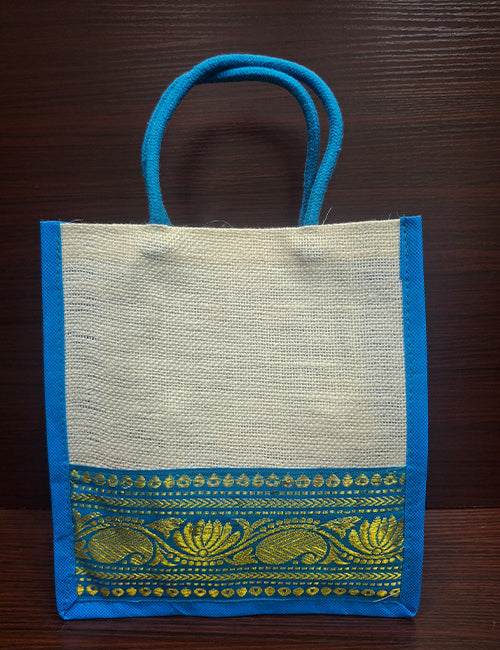 Zari Jute Bag (Blue)
