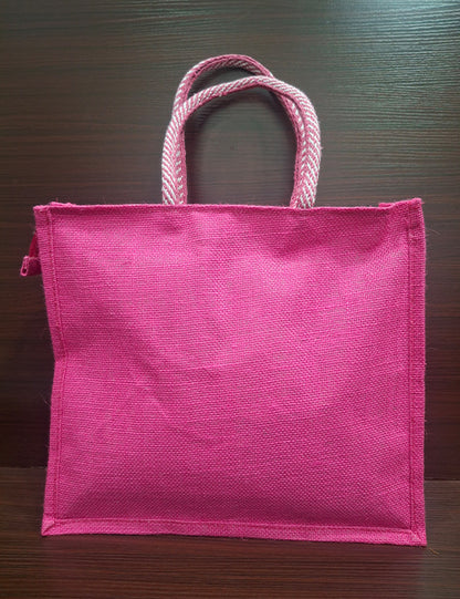 Durga Pink Print Jute Bag
