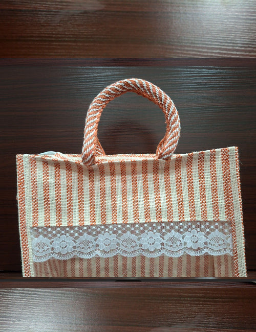 Orange Lined  Window Jute Bag