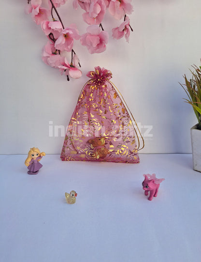Flower Printed Potli Bags for Return Gift ,Wedding Party Favor Gift Bags Drawstring Pouches Pack Of 25 Bags (8 x 6 inch)
